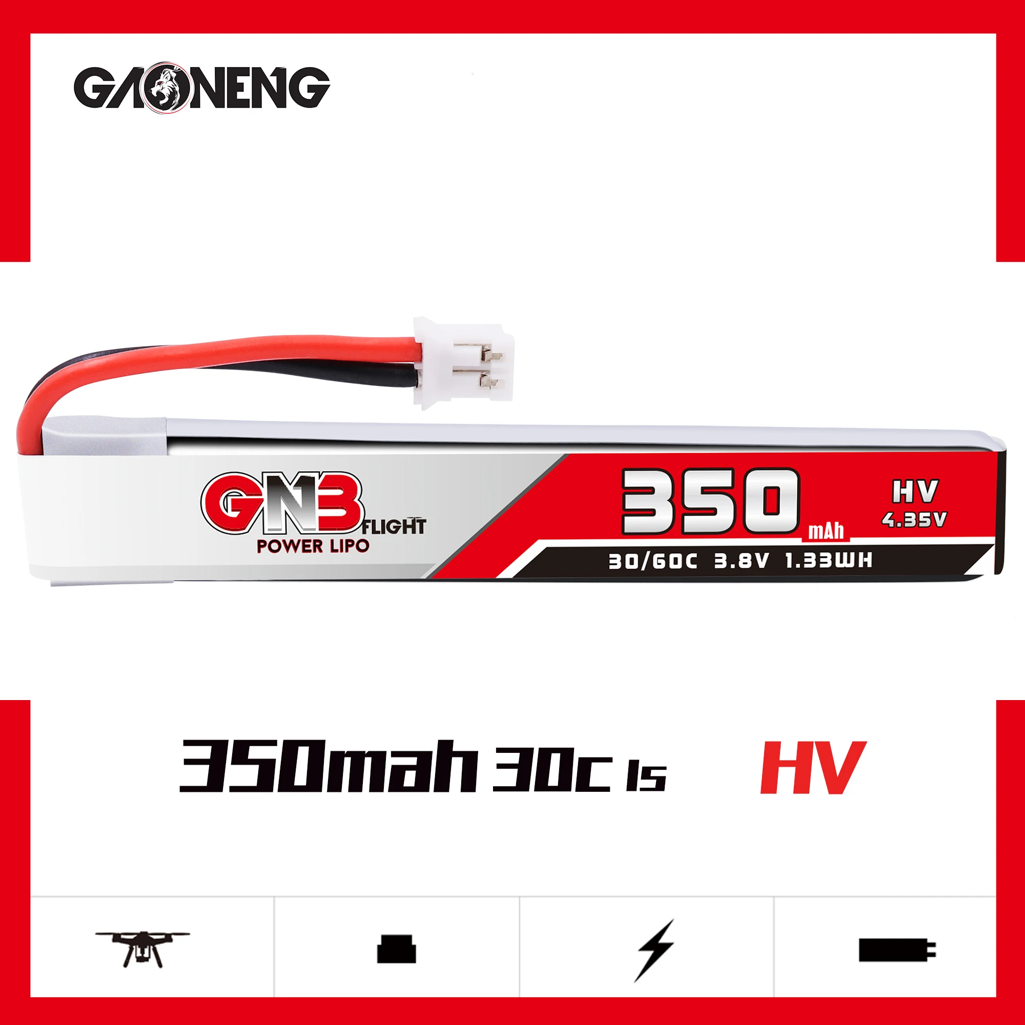 5 шт. GAONENG 350 мАч 3,8 в 30C/60C LiHV Lipo батарея PH2.0 разъем для Eachine UK65 US65 blade inductrix FPV BetaFPV 65S UR65 Дрон