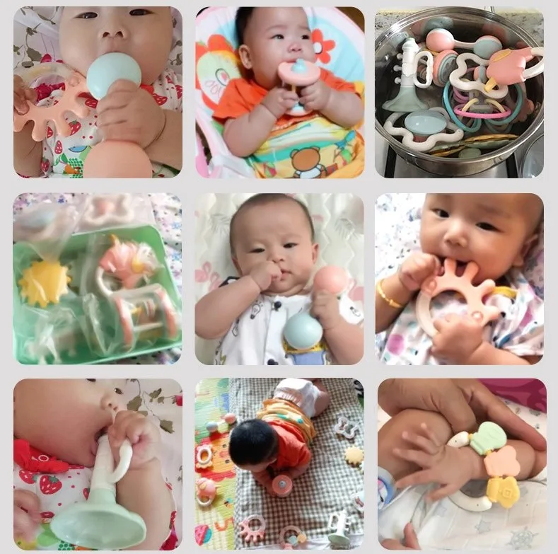 Skup Beiens 6 10 sztuk zestaw Baby gryzak grzechotki zabawki montessori ząbkowanie dzieci niemowlę wczesna edukacja szopka Mobiles Hand Grab grzechotka