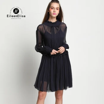 

Elegant Organza Slim Women Dress Casual Spring Long Sleeve Runway Dresses 2017 Luxury Vestido
