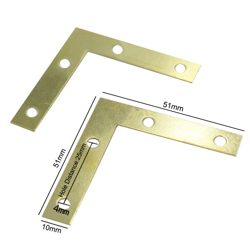 25PCS/lot 51*51*10mm Gold L shaped metal corner bracket fixed 90 angle