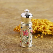 3ml Metal Antiqued Style Retro Hollow Flower Engraved Refillable Empty Perfume Container Empty Bottle