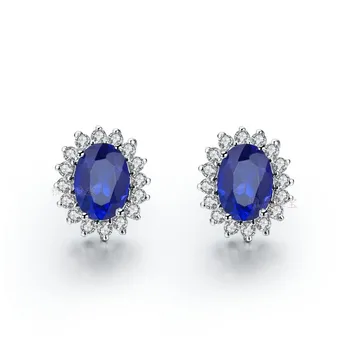 

Solid 585 Gold Earrings 2Ct/Piece Blue Stone Jewelry Engagement Stud Earrings for Women White Gold Color