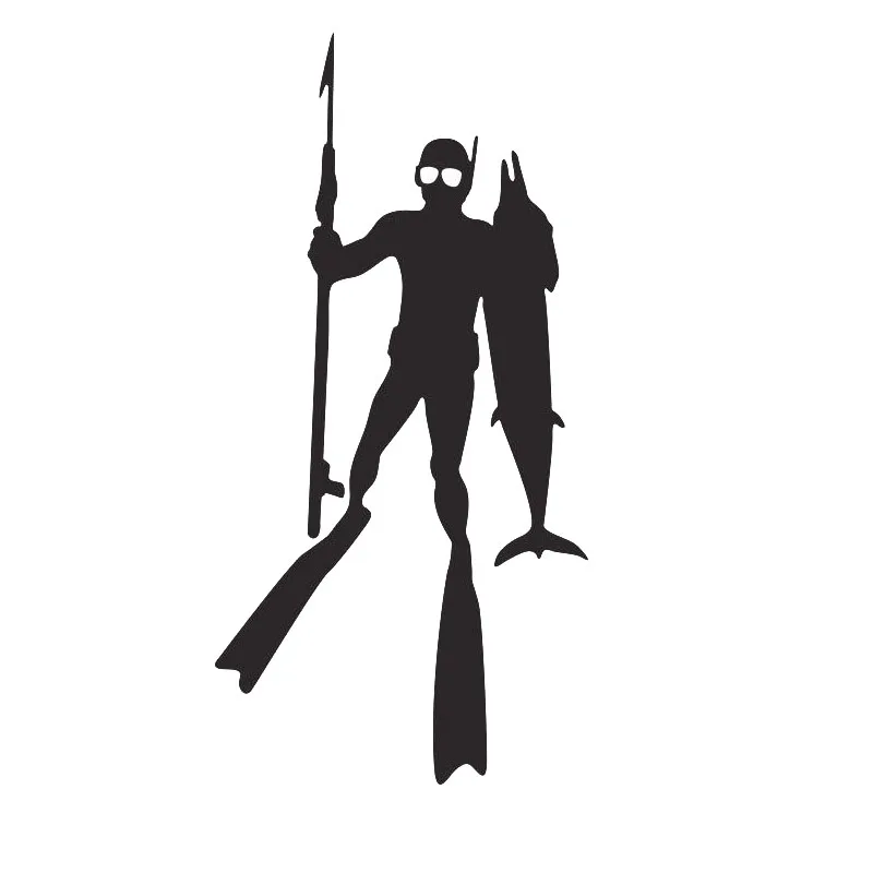 

9.3*19CM Interesting Fishing Diver Shotgun Vinyl Decals Free Diver Diving Shape Sticker C7-0031