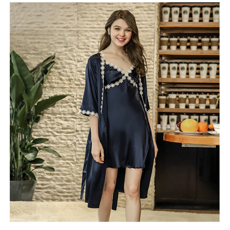 Exquisite Silk Robe & Gown Sets Embroidered Bathrobes Silk Dressing