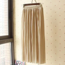 Qiuxuan Модные металлические женские плиссированные юбки эластичный с высокой талией Миди юбки весна осень повседневные обтягивающие длинные брюки для девочек