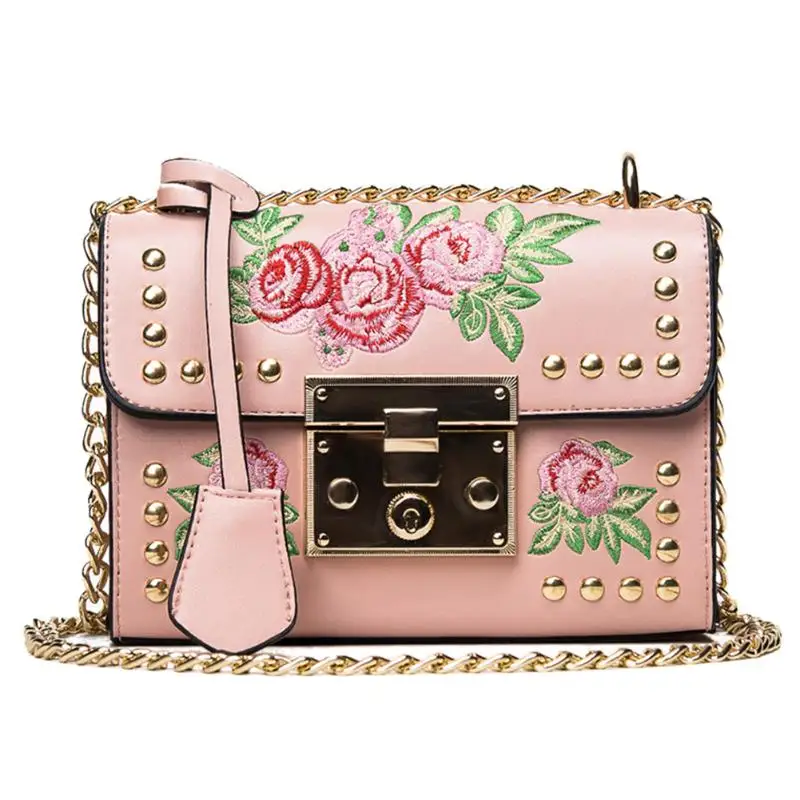 النساء التطريز زهرة رفرف أكياس الأزياء رفرف برشام بو الجلود Crossbody حقيبة بولسا الأنثوية السيدات البسيطة Crossbody حقيبة كتف