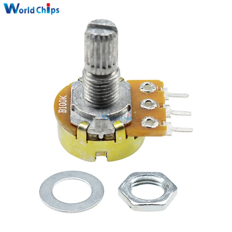 

5PCS 100K ohm WH148 B100K 3pin Linear Potentiometer 15mm Shaft With Nuts And Washers
