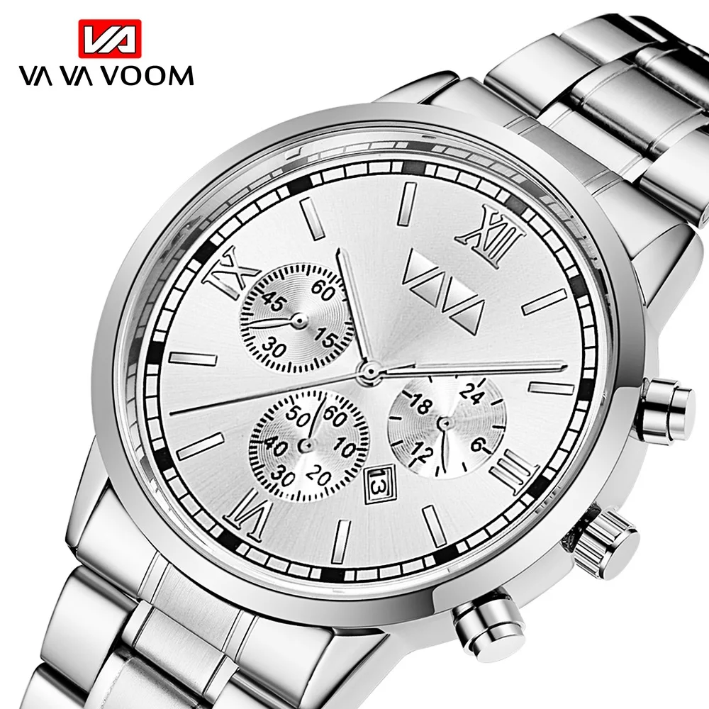 

Men's big dial fashion stainless steel belt watch business leisure calendar quartz watch waterproof watch