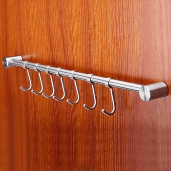 

Stainless Steel Wall Mounting Screw 7/8/9Hooks Slide Row Wall Hooks Kitchen Hanger Rack for Hanging Brush Cooking Tools Towel
