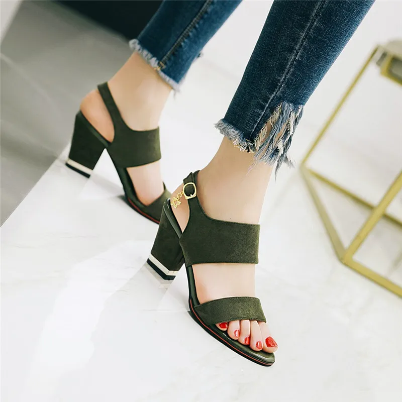 Lapolaka New Fashion Large Size 28-52 Black Red Shoes Woman Sandals Open Toe Buckle Strap Chunky Heels Summer Sandals Woman