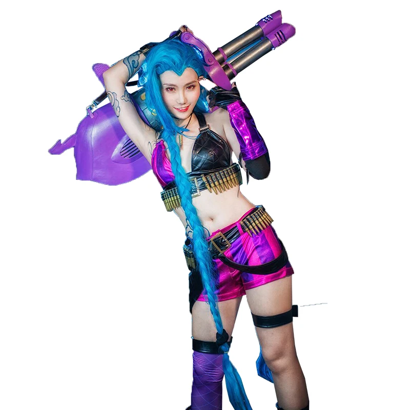 Женский костюм Джинкс с бюстгальтером шортами и чулками|cosplay costume|anime cosplay dressescosplay
