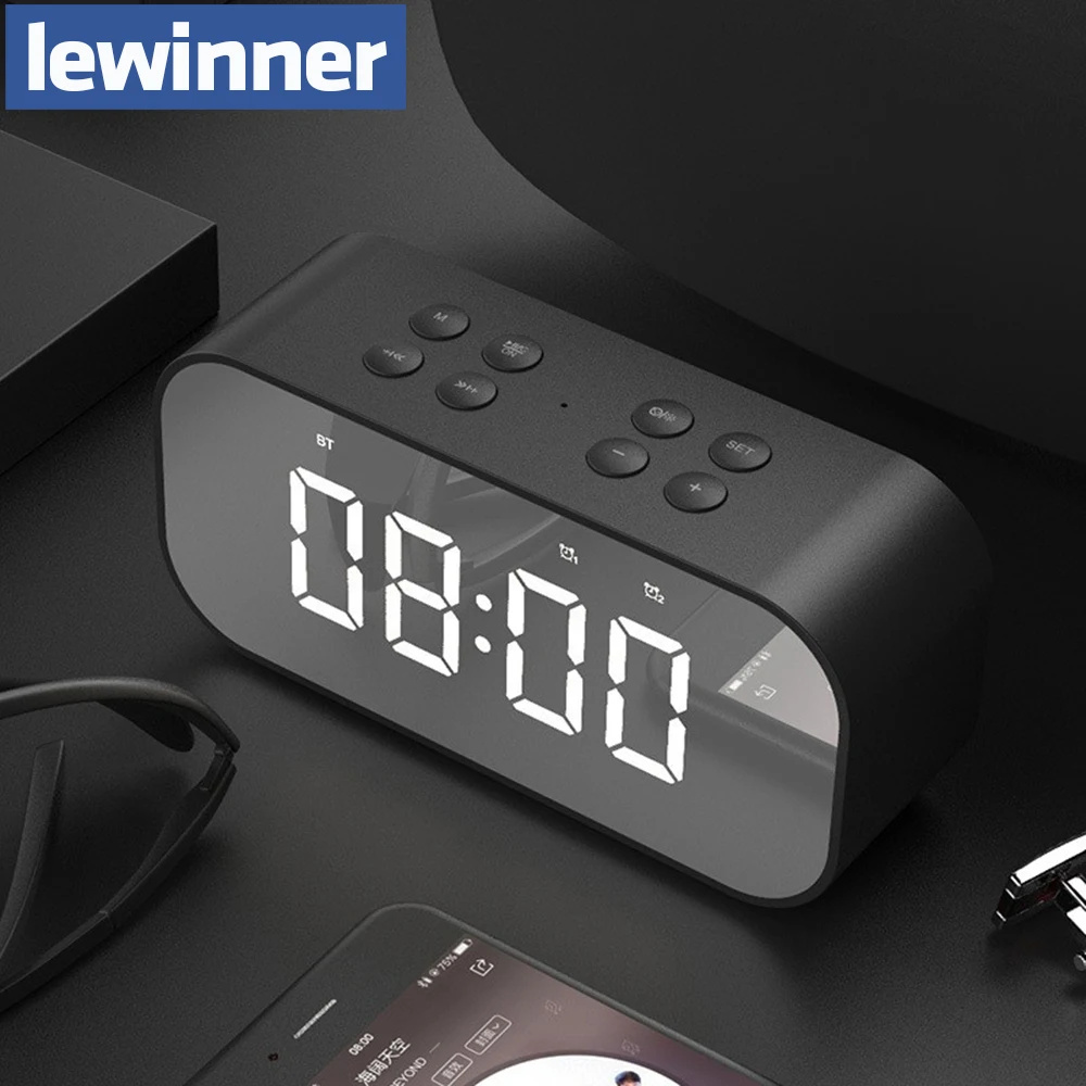 

Lewinner BT-501 Portable Wireless Bluetooth Speaker Column Subwoofer Music loudspeaker LED speakers with Alarm Clock mirror