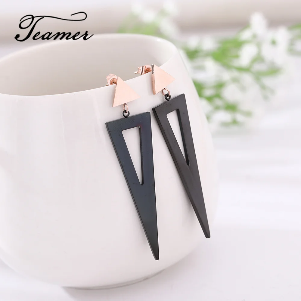 

Teamer Black Stainless Steel Earrings for Women 2019 Fashion Simple Geometric Drop Earrings Cool Punk Party Statement Jewelry