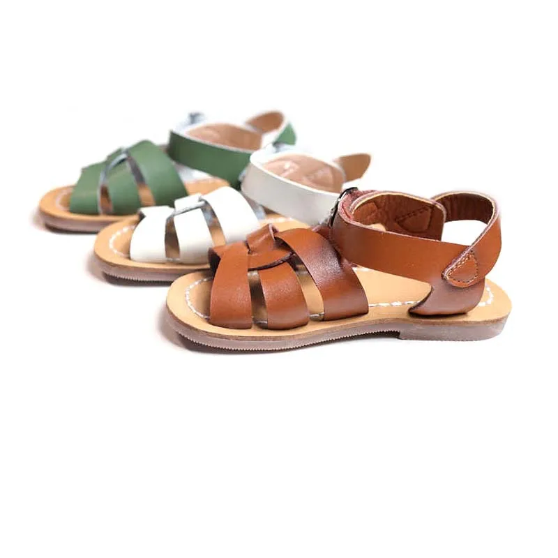 Cowhide Children's sandals High-grade Genuine Leather Girls Beach saltwater sandals Non-slip Sole Boys shoes 6T