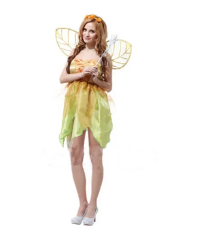 Сценические костюмы на Хеллоуин, сказочные сексуальные золотые платья феи с крыльями для Хэллоуина и рождественской вечеринки
