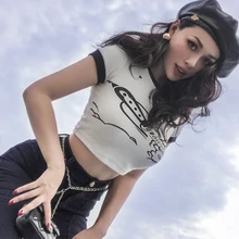 Le palais винтажная летняя винтажная махровая тканевая футболка Женская стильная узкая короткая футболка с принтом Топ из эластичной ткани