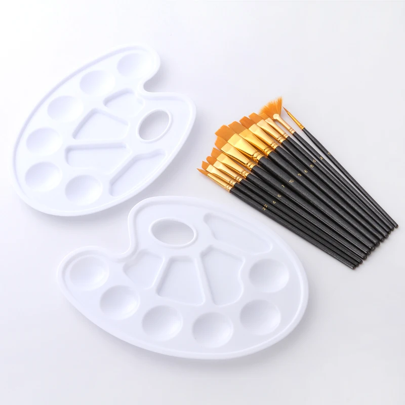 Beste 14 Stks combinatie Verf Borstels Palet Set Nylon Haar Schilderij Borstel Korte Hengel Olie Acryl Borstel Aquarel Pen Kunst Levert