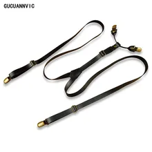 DK007 кожа 4 клипа черный на лямках в стиле ретро двухслойная воловья кожа мужские и wo мужские стильные ремни анти-пойманная одежда подтяжки