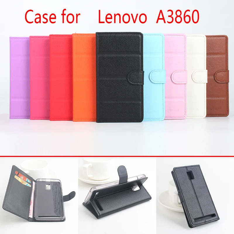 

For Lenovo A3860 Phone Case Folio Flip Pure Color Lichee Pattern PU Leather Wallet Case Cover Cash/Card Slots sanheng