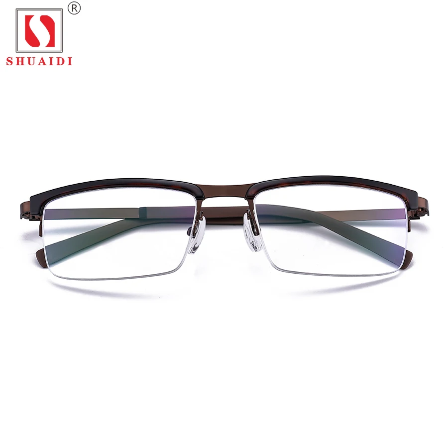 Men Brown Half Reading Glasses Stainless Steel Frame Resin Lenses
