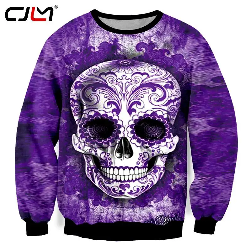CJLM Black Sweatshirts Men Autumn Winter Hip Hop Punk Crewneck Pullover Cool Print Punisher Skull Motorcycle Sweatshirt Hoodies