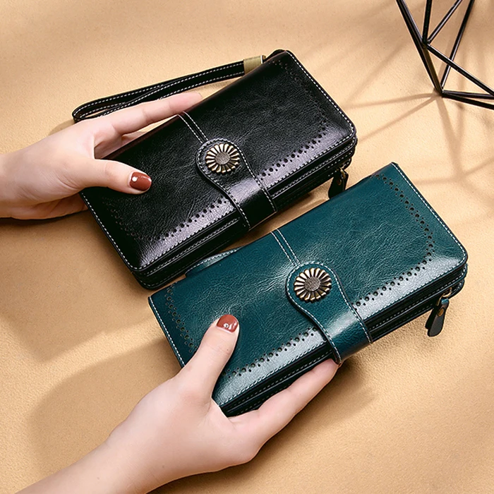 Aliwood Brand Hollow Women Clutch Leather Wallet Female Long Wallet Women Zipper Purse Strap Money Bag Purse For iPhone Carteira