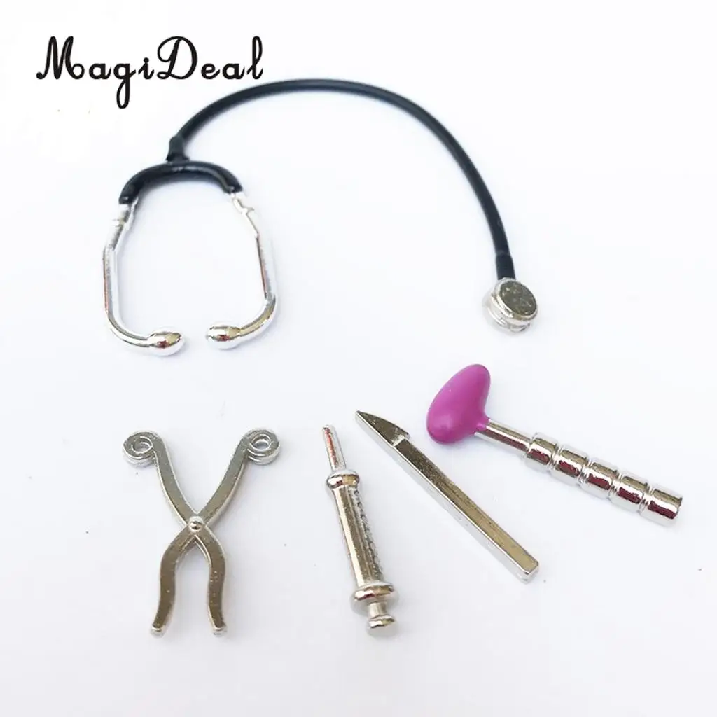 Miniature 5Pcs Stethoscope Set Pretend Equipment for 1/12 Dolls House Life Scene Room Items Accs Children Role Play Doctor Toys