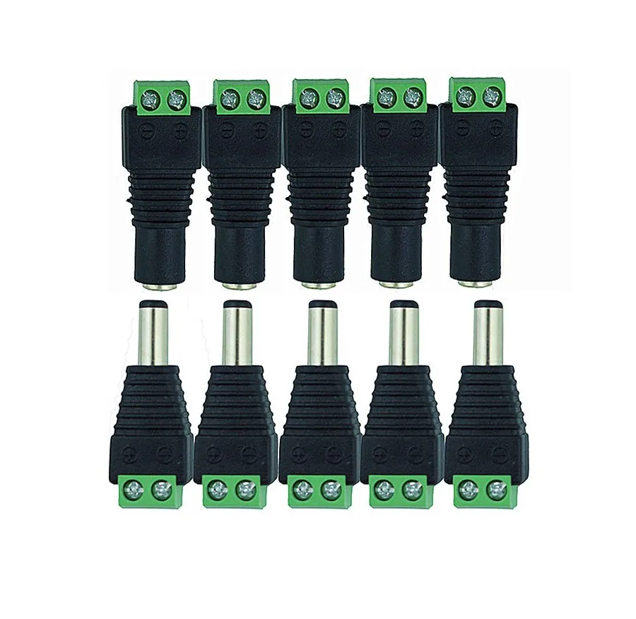 

5.5mm x 2.1mm Female Male DC Power Plug Adapter for 5050 3528 5060 Single Color LED Strip and CCTV Cameras