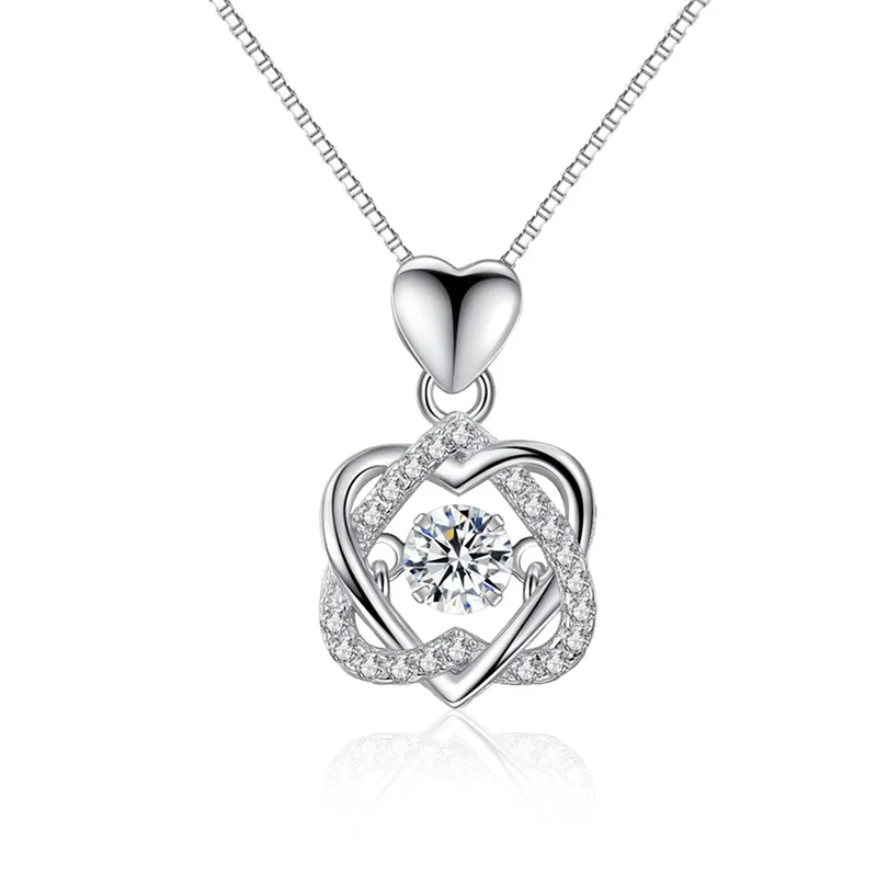 

S925 Silver Simple Beating Heart Clavicle Chain Necklace Hot Sale Small Fresh Smart Heart Pendant