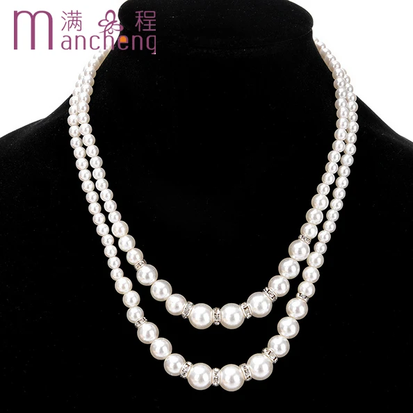 Disc New design hot sale 2 Layer Sexy glamour woman pearl beaded necklace,Best quality perfectly round simulated-pearl beads necklace