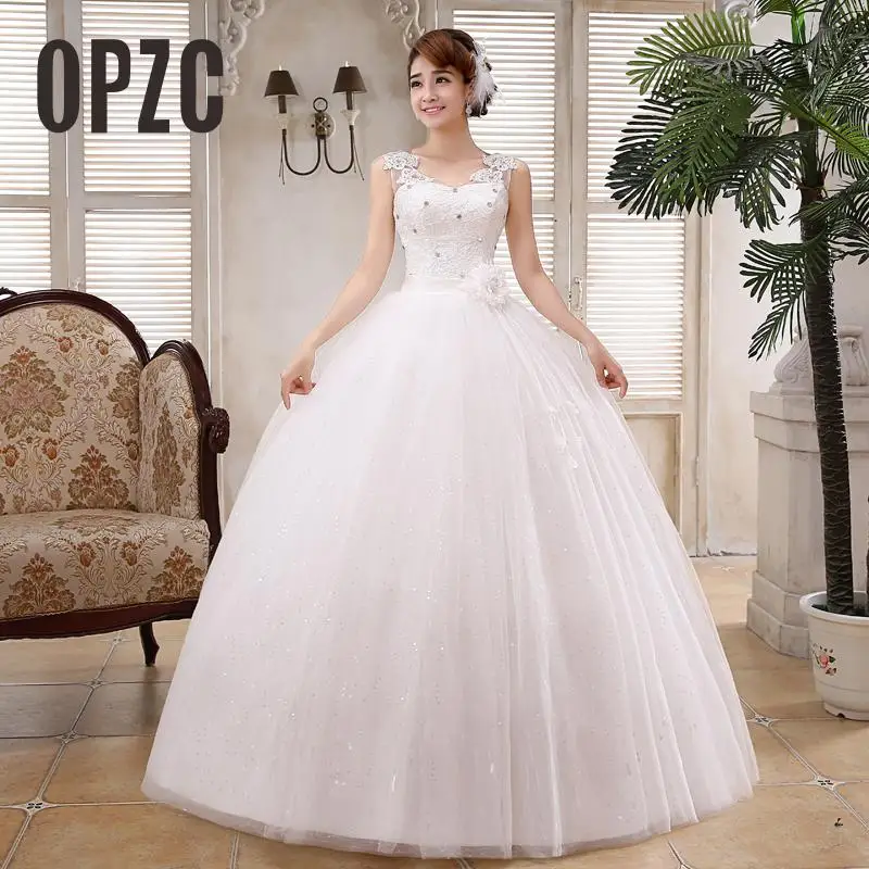 

Real Photo Customizd New Korean Style Wedding Dress White Princess Plus Size Fashion Bride Lace Sexy Gown vestido de noiva QH