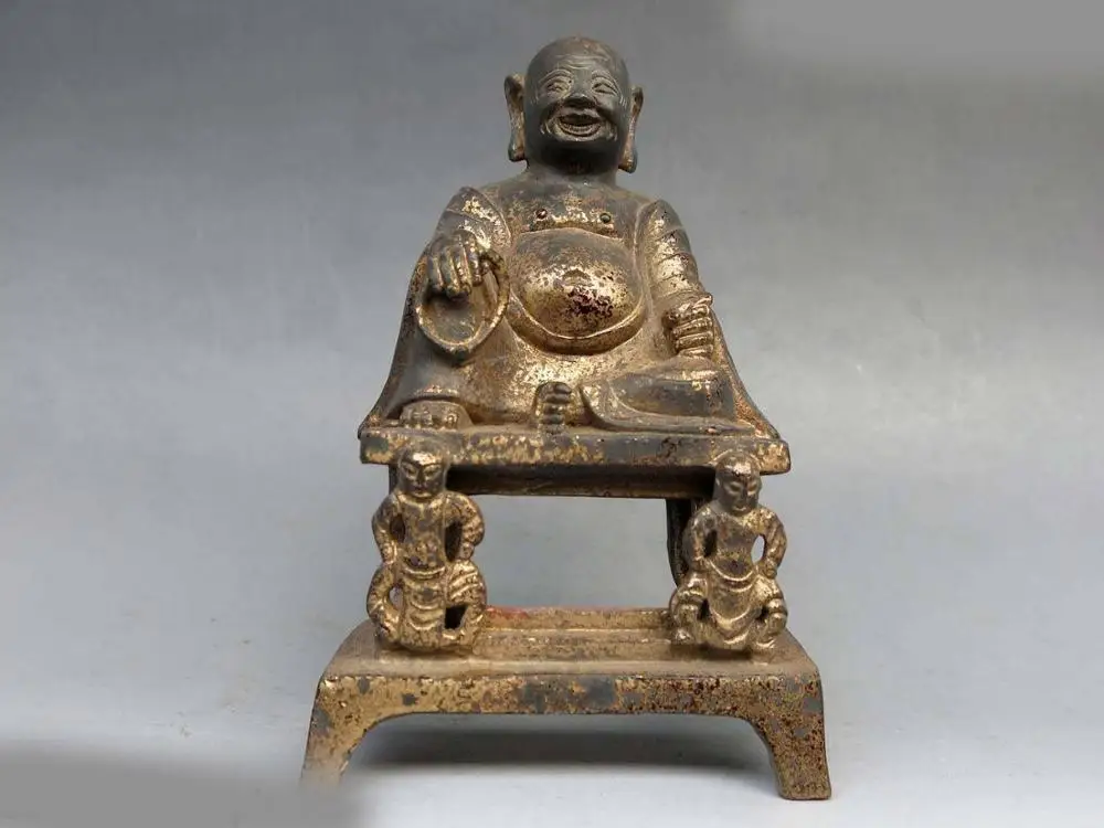 

7" Old pure bronze gild buddhism big ear buddha China Tibet sculpture Statue