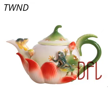 

420ML Enamel Teapot Bone china frogs lotus pot creative kettle suit tea water coffee