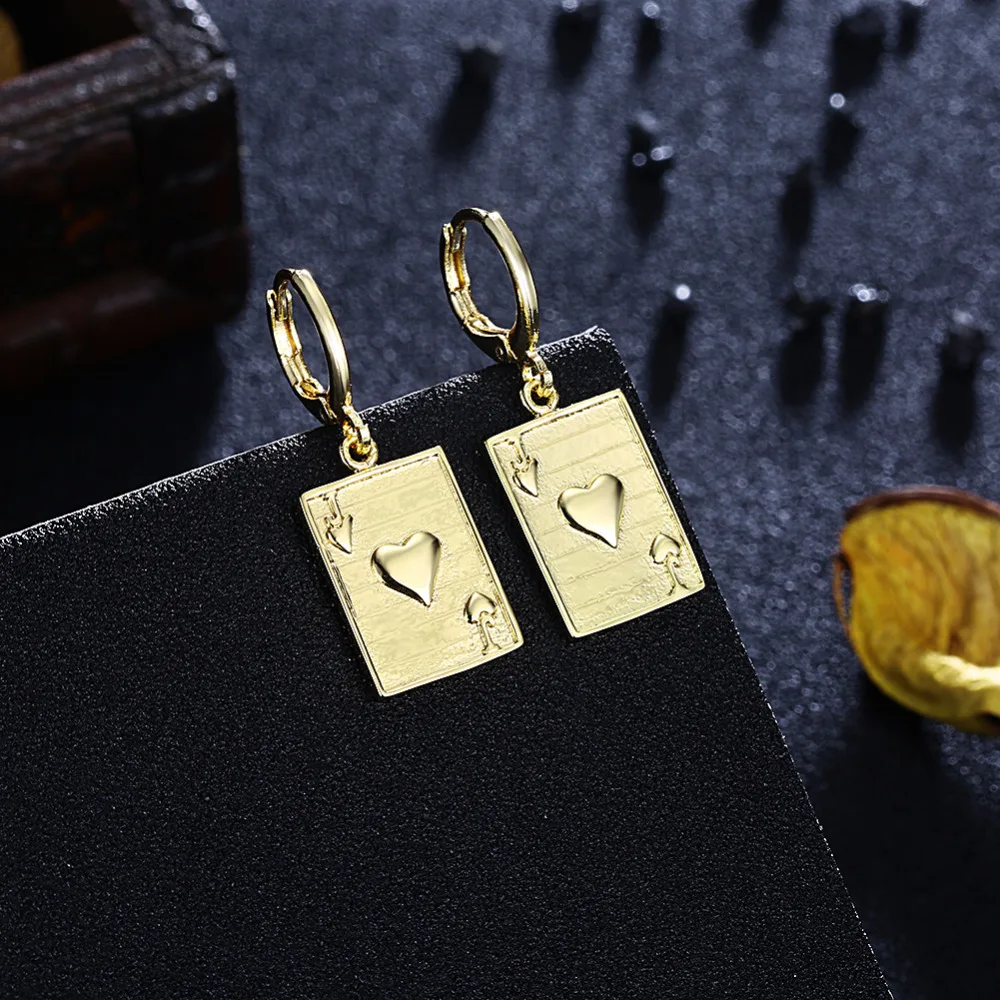 

Women Fashion Gold Plating Drop Earrings Gold Color Trendy Poker Design Gold Jewelry Gifts Wholesale Jewelry For Women/Girls