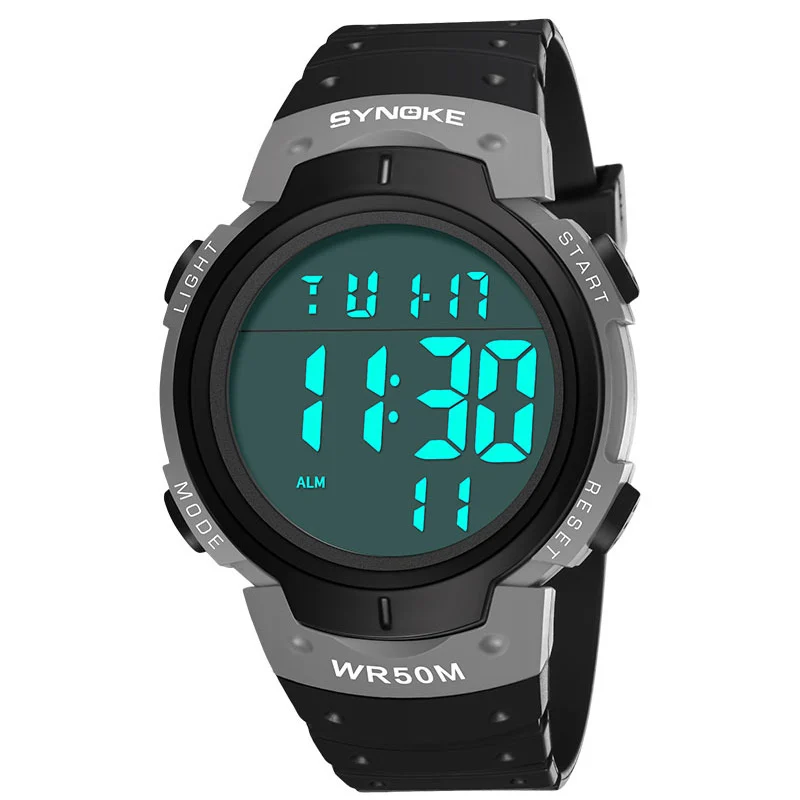 Мужские электронные спортивные часы водонепроницаемые многофункциональные наручные часы модные для улицы LL@ 17 - Цвет: Серый