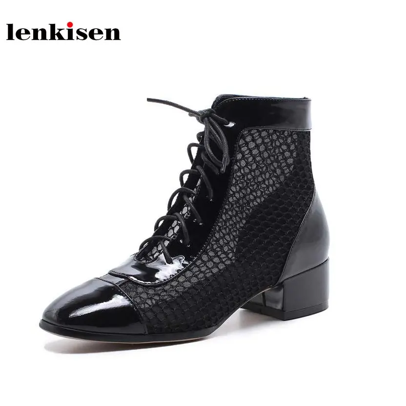 

Lenkisen two choices style round toe high boots tube causal motorcycle shoes solid features concise streetwear summer boots L9f8