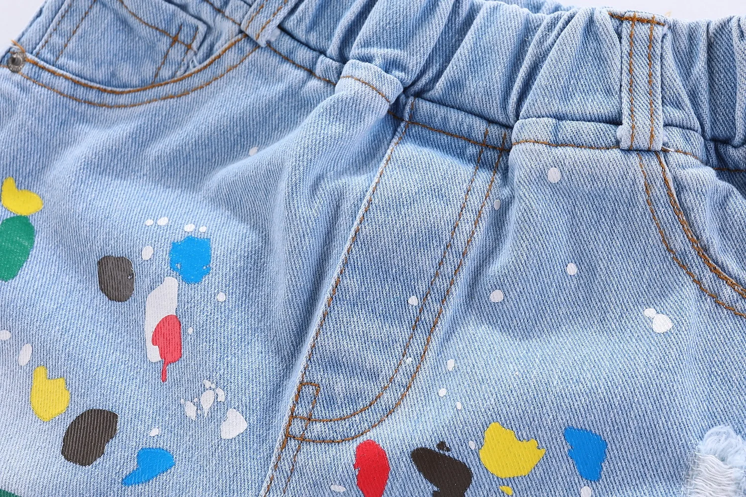 Mudkingdom/летние джинсовые шорты для мальчиков и девочек; модные ковбойские шорты с радужным принтом