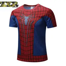 Zuoxiangru футболки для бега Для мужчин супер герой короткий рукав Фитнес открытый Скорость сухой стрейч-футболка плотный облегающий Топ рубашка быстросохнущая
