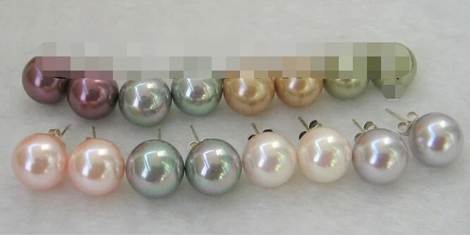 

Hot selling> 1652 Gorgeous wholesale 8pairs perfect round south sea shell pearl earring -Bride jewelry free shipping