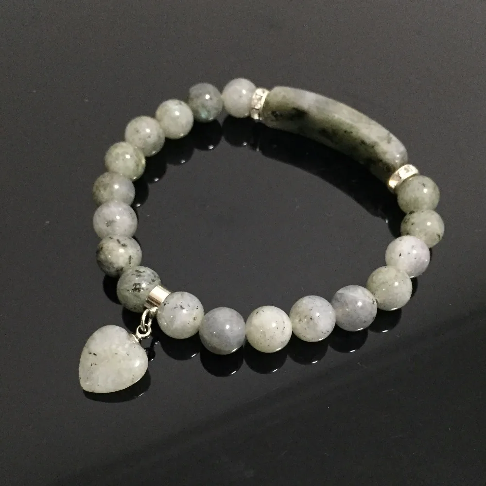

Handmade Beaded Bracelets Bangle Natural Real Labradorite Bracelet Rectangle Heart Stone Charm Bracelet Women Lady Yoga Jewelry