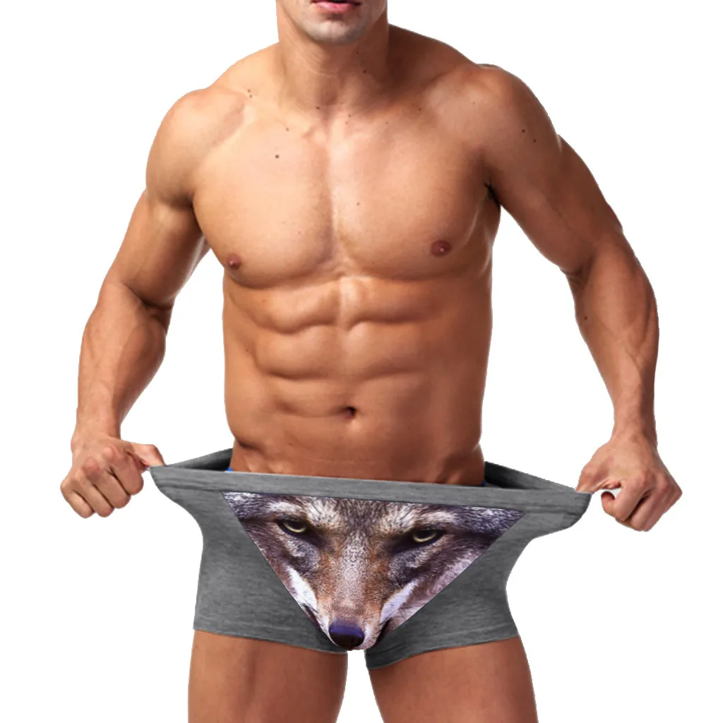 Горячее предложение, хлопковое белье с изображением волка, мужские боксеры, Мультяшные 3D трусы для пениса, мужские чистые трусы, мужские боксеры, шорты, забавные боксеры