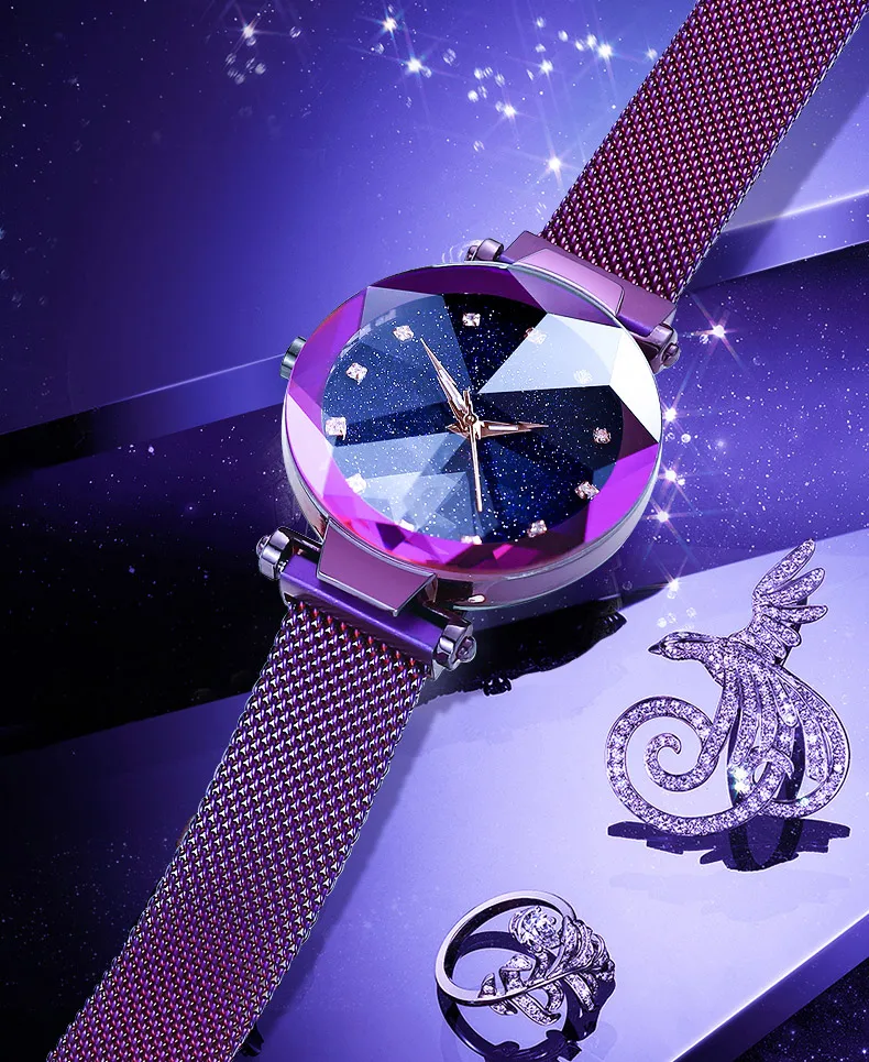 Лидер продаж для amazon Фиолетовый алмазный Магнитный relojes de mujer Дамские женские наручный браслет, ремешок