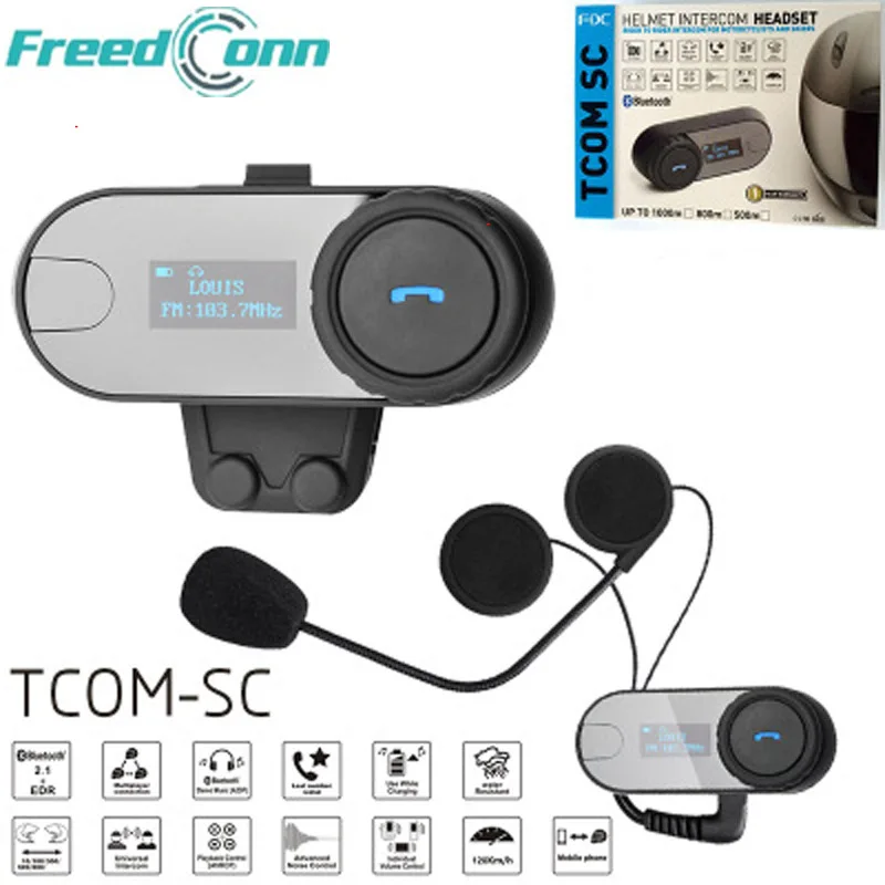 

FreedConn TCOM-SC Motorcycle Bluetooth Headset Wireless Headset Interphone with LCD FM Radio Soft Headphone Full Face Helmet