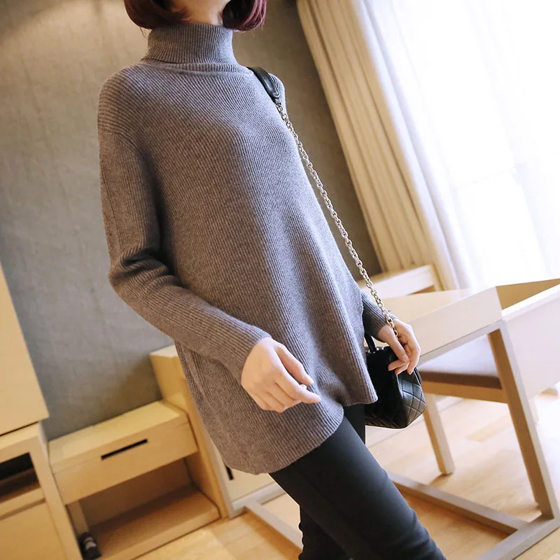 2018 Femelle Lâche Black Creux D'hiver Femmes Taille Automne Et Col De Chandail Pull Haut gray Grande Blue dark Nouvelle Longue Section Mode 5gBdqqnZU