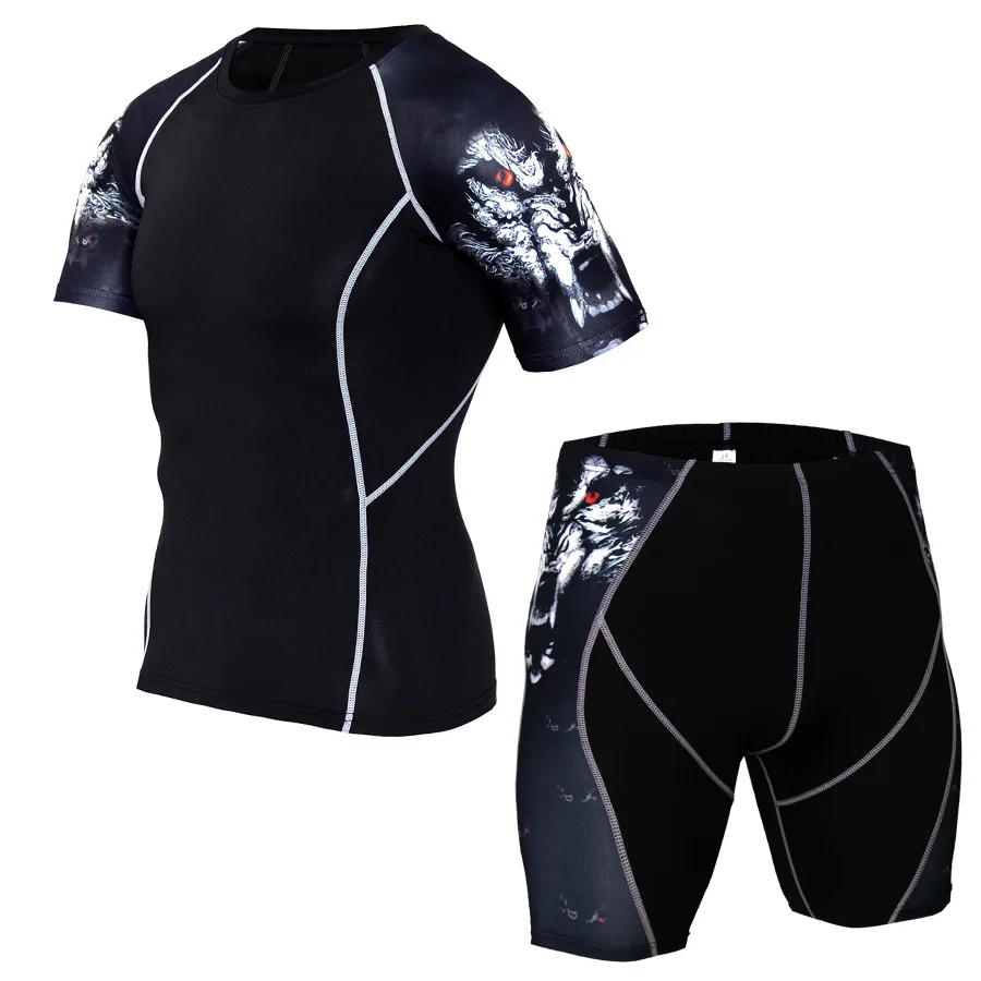 

Summer Men Sportswear Tracksuit 3D Printed Elastic Legging Sweatshirt+short Running Jogger Fitness Gym Basketball Set Sport Suit