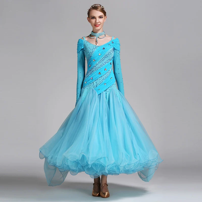Ballroom Competition Dance Dresses 2019 Women Lake Blue Waltz Tango