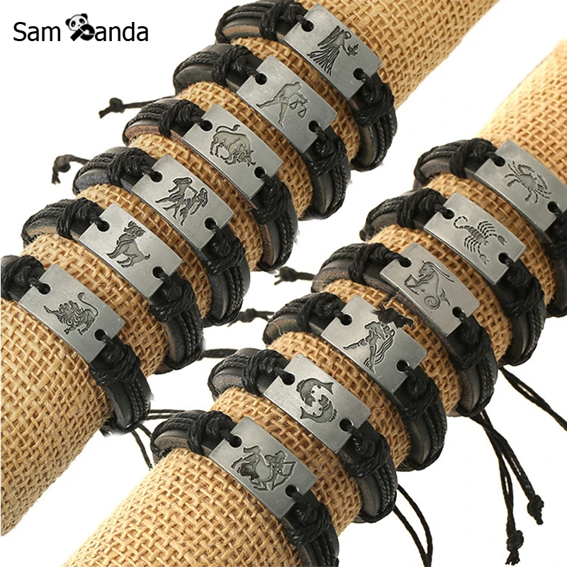 

Zodiac Bracelet Leather Bracelet Femme Bracelets For Women Charm Bracelet Aries Virgo Taurus Cancer Capricom Leo Gemini Libra