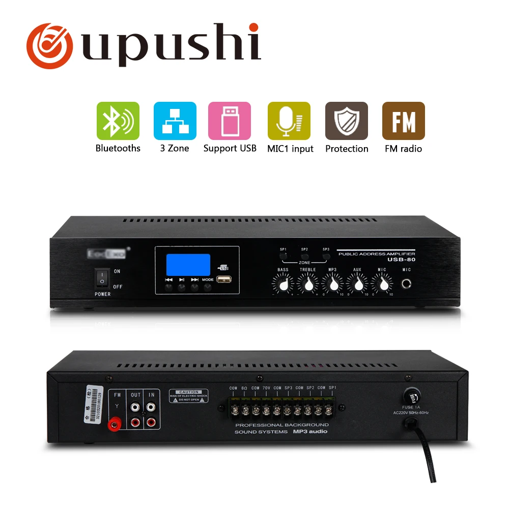 Oupushi PA Bluetooth 3 зоны усилители 80 Вт домашнего использования мини микшер USB усилитель