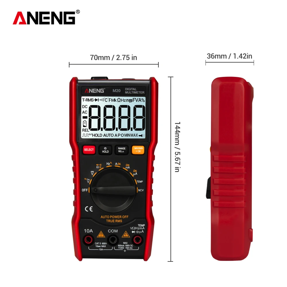 

ANENG M20 Digital Multimeter 6000 counts Auto Range With Backlight AC/DC Ammeter Voltmeter Ohm True-RMS Transistor Tester