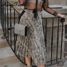 Женская плиссированная юбка со змеиным принтом в винтажном стиле; эластичная короткая юбка с завышенной талией; вечерние юбки на молнии сбоку; женская повседневная юбка